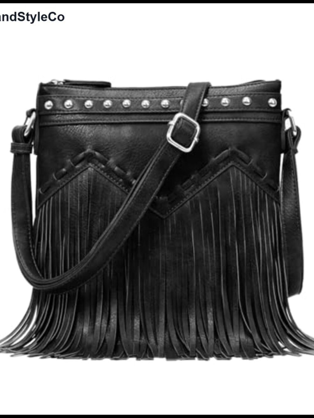 Fringe Crossbody Bag with Rivets Western Purse Vegan Leather Tassel Shoulder Bag